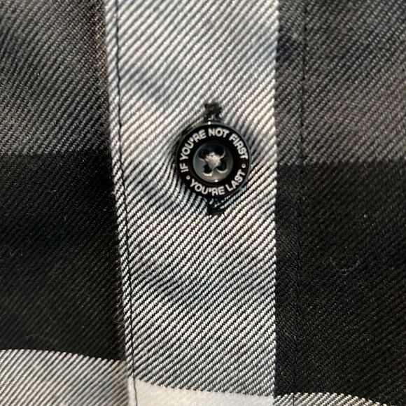 Mens Dixxon Flannel Co Finish Line D Tech gray black white plaid button shirt - Picture 6 of 11